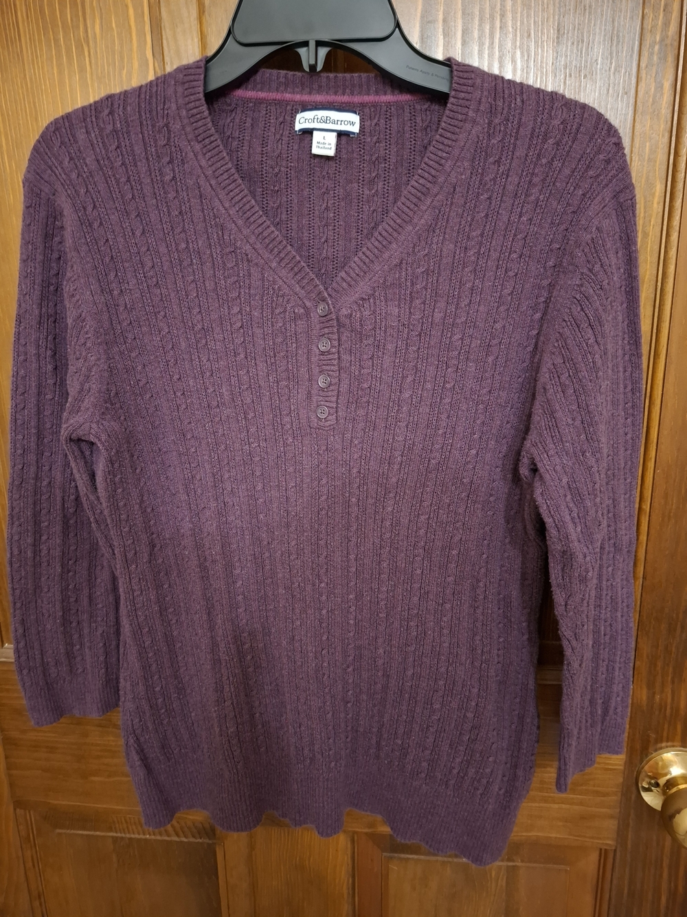 croft & barrow Plum V-Neck Ribbed Knit Sweater with Button Placket